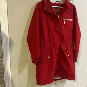 [L]Eddie Bauer Red Mesh Lined Windbreaker  Trench Jacket